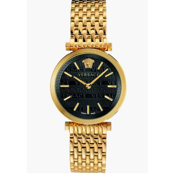 684131_a0be1f3e-f2a2-496c-8f59-50d253b2186f Versace V-Twist Black Dial Gold Mesh Bracelet Watch for Women - VELS00819