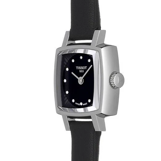 68903 Tissot Lovely Square Quartz Diamonds Black Dial Black Leather Strap Watch For Women - T058.109.16.056.00