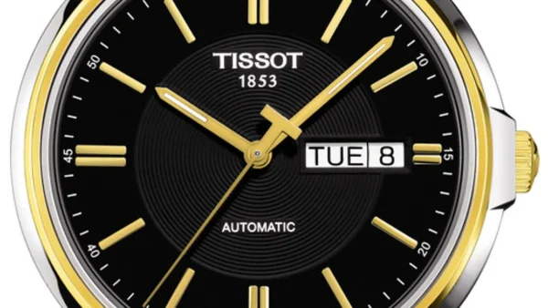 697421-t065-430-22-051-00 Tissot Automatics III Day Date Black Dial Two Tone Steel Strap Watch For Men - T065.430.22.051.00