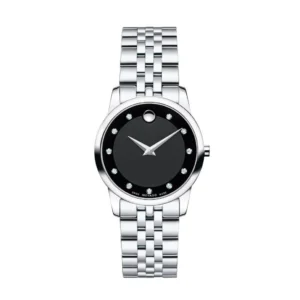 Movado Museum Classic Black Dial Silver Steel Strap Watch For Women - 0606858