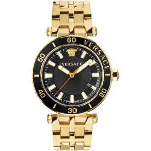 71905_1 Versace Greca Sport Quartz Black Dial Gold Steel Strap Watch for Men - VEZ300721