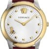 Versace Audrey Quartz Silver Dial Red Leather Strap Watch for Women - VELR00219