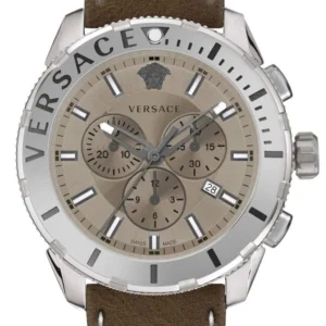 Versace Casual Chronograph Grey Dial Brown Leather Strap Watch for Men - VERG001-18