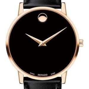 Movado Museum Black Dial Black Leather Strap Watch For Men - 2100005