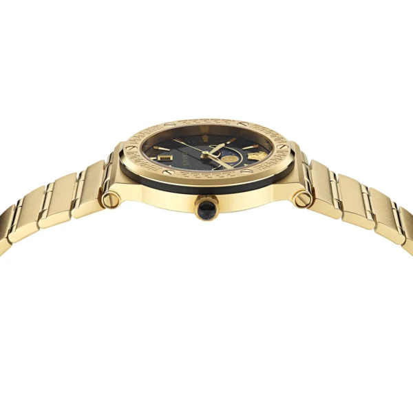 Versace Greca Moonphase Quartz Black Dial Gold Steel Strap Watch for Men - VE7G00323
