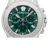 Versace Greca Action Chronograph Quartz Green Dial Silver Steel Strap Watch for Men - VE3J00422