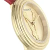 Versace Virtus Mini Quartz Gold Dial Red Leather Strap Watch For Women - VET300521