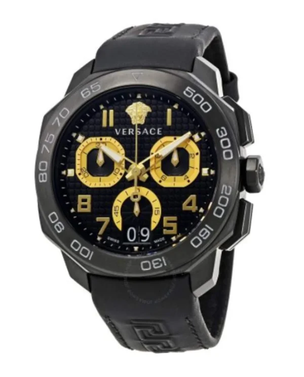 71q6wpgb4ZL Versace Dylos Chronograph Black Dial Black Rubber Strap Watch for Men - VQC020015