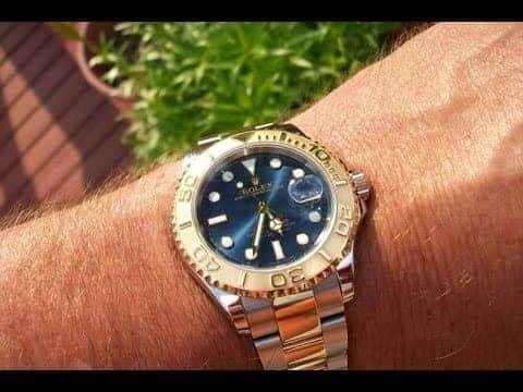 ROLEX YACHT MASTER CHOCOLATE WATCH BLUE WITH STAINLESS STEEL SILVER& GOLD BELT
