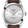 77657 Tissot Gentleman Powermatic 80 Silicium Silver Dial Brown Leather Strap Watch For Men - T127.407.16.031.00