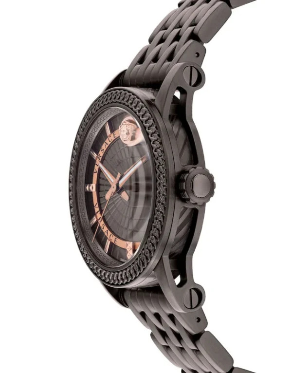 800_ceas_74669 Versace Viamond Quartz Black Dial Grey Steel Strap Watch For Men - VEPO00520