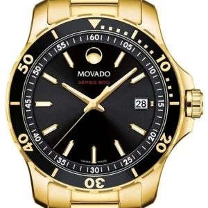 81Ovfe_Z7QL Movado Series 800 Black Dial Gold Steel Strap Watch For Men - 2600145