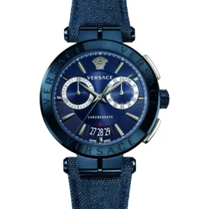 81RdPE_6D8L Versace Aion Chronograph Blue Dial Blue Leather Strap Watch for Men - VBR070017