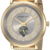 91bX8_B8vML Versace V Circle Quartz Gold Dial Gold Mesh Bracelet Watch For Men - VBQ070017