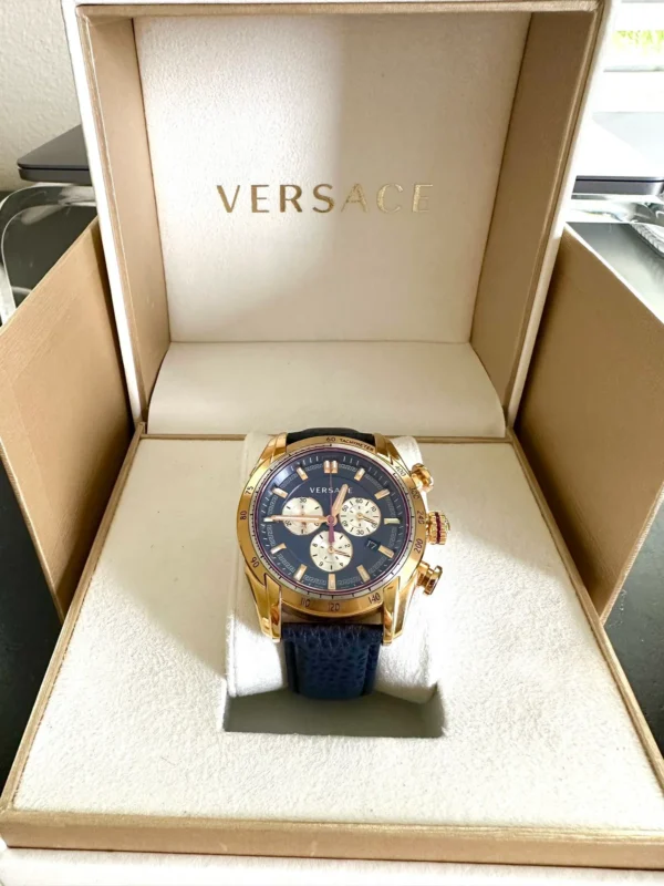 96816bafbdbe4fbf9294d6847434315d_87c9a905-f8bf-4bed-b87f-7e342abaf8a8 Versace V-Ray Blue Chronograph Blue Dial Blue Leather Strap Watch for Men - VDB030014