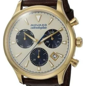 9899971346482 Movado Heritage Chronograph White Black Leather Strap Watch for Men - 3650007