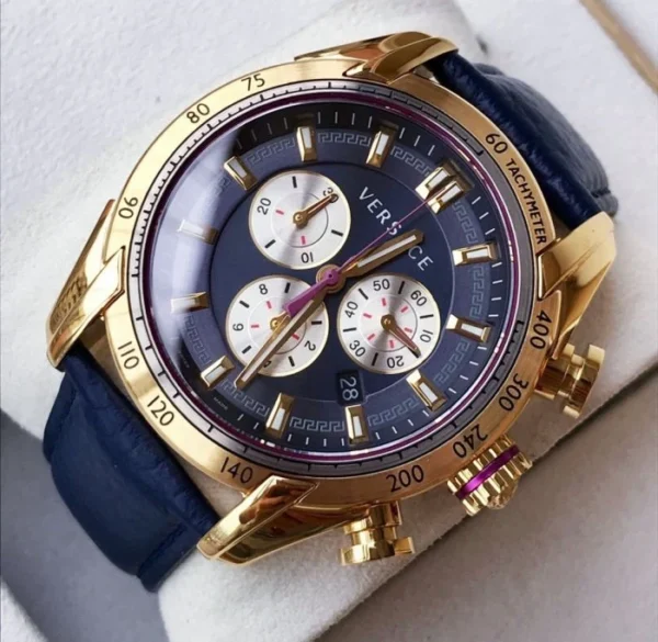 9fd897dc-9c8c-4c69-a4f9-bbb245963043_25d2ee14-1611-4eff-a00a-789266d1d07e Versace V-Ray Blue Chronograph Blue Dial Blue Leather Strap Watch for Men - VDB030014