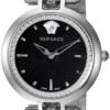 AG202298 Versace Crystal Gleam Guilloche Black Dial Silver Steel Strap Watch for Women - VAN030016