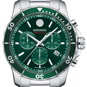 Movado Series 800 Chronograph Green Dial Silver Steel Strap Watch for Men - 2600179