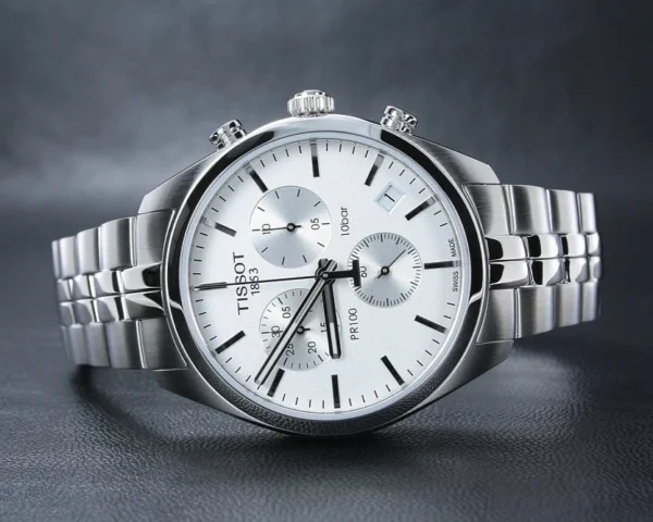 IMG_1 Tissot T Classic PR 100 Chronograph Silver Dial Silver Steel Strap Watch For Men - T101.417.11.031.00