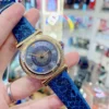 IZgNFY5EoR-1570544778 Versace V-Motif Vintage Logo Diamonds Blue Dial Blue Leather Strap Watch for Women - VERE01018