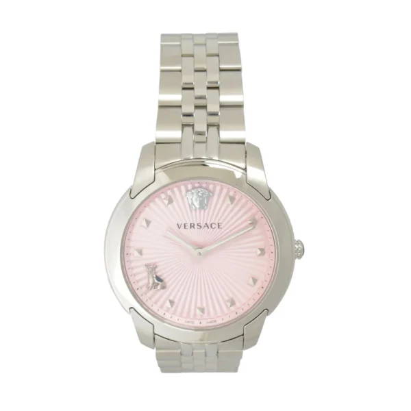 KJ-20104_2 Versace Audrey Quartz Pink Dial Silver Steel Strap Watch for Women - VELR00419