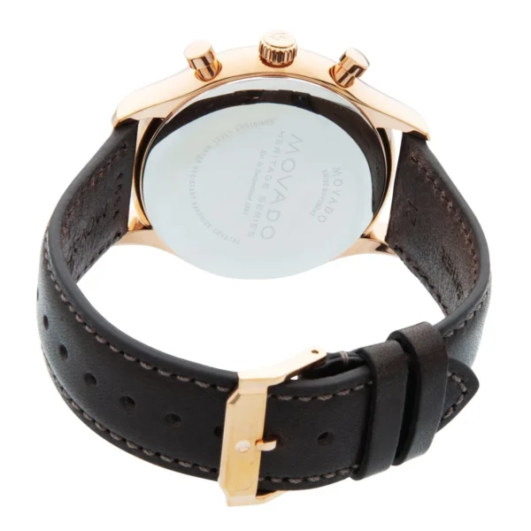 MOV-3650021-2 Movado Heritage Calendoplan Chronograph Black Dial Brown Leather Strap Watch for Men - 3650021