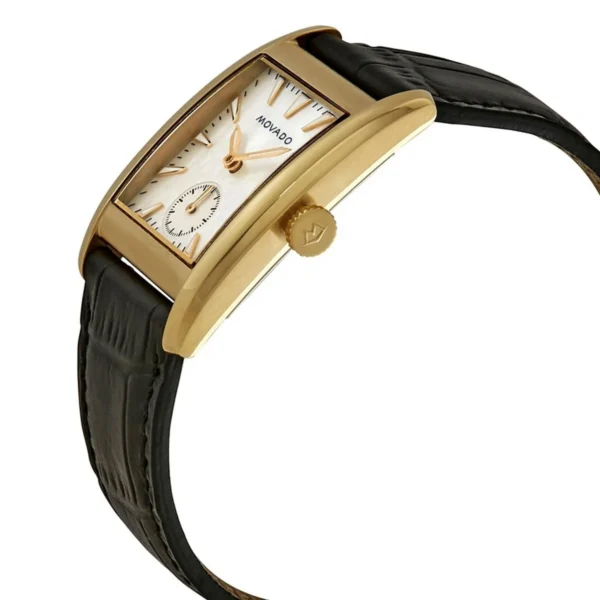 Movado Heritage Mother of Pearl White Dial Black Leather Strap Watch For Women - 3650050
