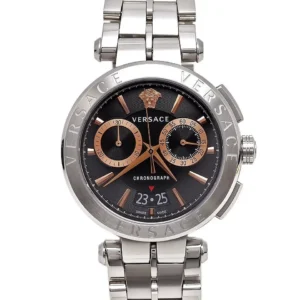 SMW0155 Versace Aion Chronograph Black Dial Silver Steel Strap Watch For Men - VE1D01019