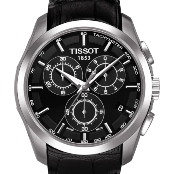 Tissot T Classic Couturier Chronograph Black Dial Black Leather Strap Watch For Men - T035.617.16.051.00