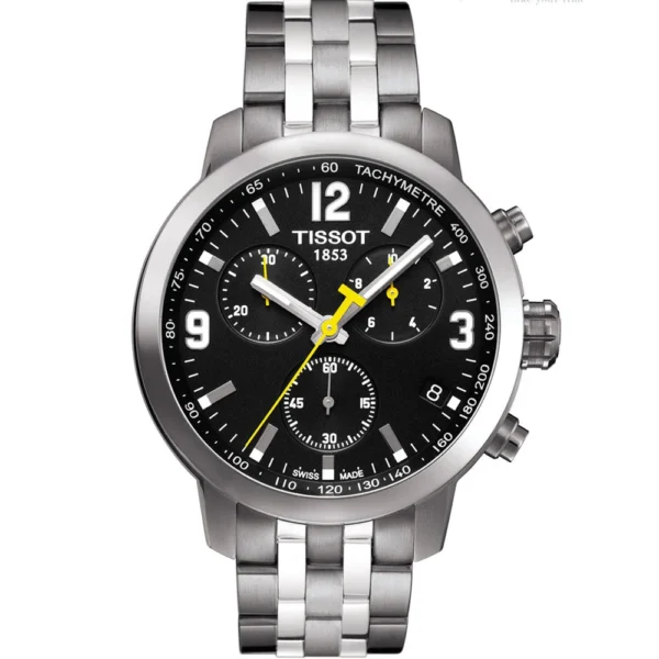 T055.417.11.057.00_e29efab4-e421-494e-9643-2054faecd9e4 Tissot PRC 200 Chronograph Black Dial Silver Steel Strap Watch For Men - T055.417.11.057.00