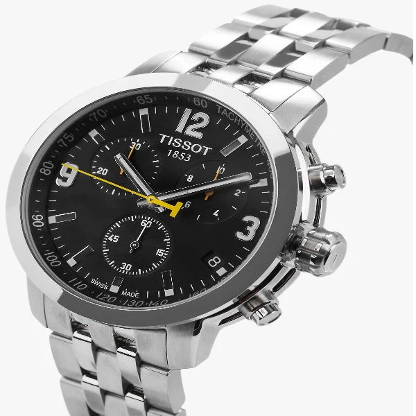 T0554171105700-4 Tissot PRC 200 Chronograph Black Dial Silver Steel Strap Watch For Men - T055.417.11.057.00