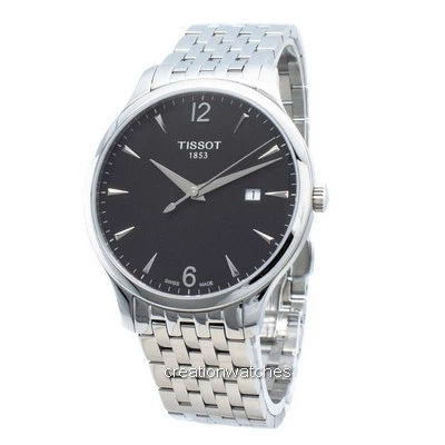 Tissot T Classic Tradition Black Dial Silver Steel Strap Watch For Men - T063.610.11.057.00
