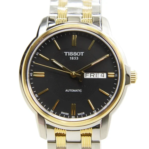 T0654302205100 Tissot Automatics III Day Date Black Dial Two Tone Steel Strap Watch For Men - T065.430.22.051.00