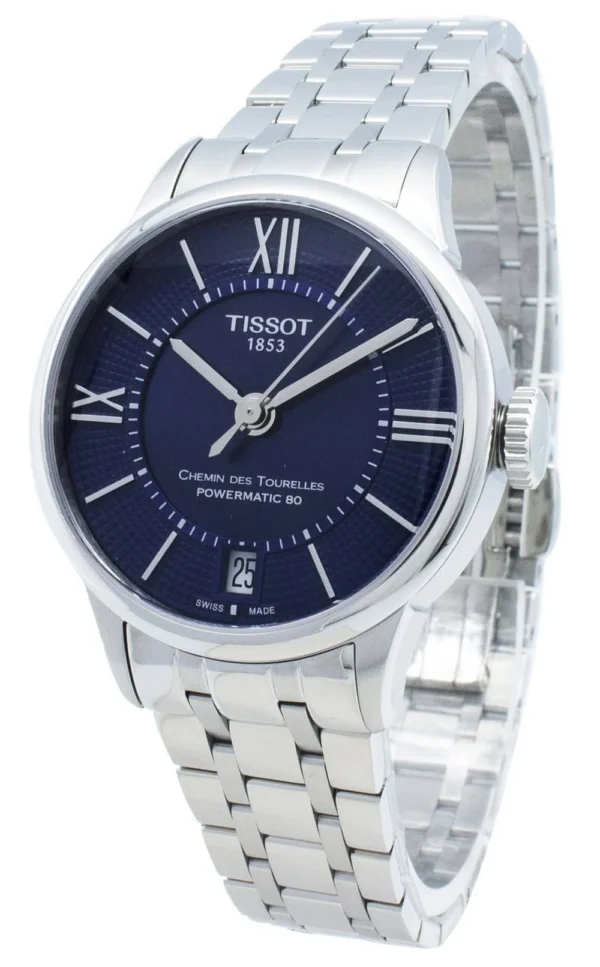 T099.207.11.048.00 Tissot Chemin Des Tourelles Powermatic 80 Lady Blue Dial Silver Steel Strap Watch For Women - T099.207.11.048.00
