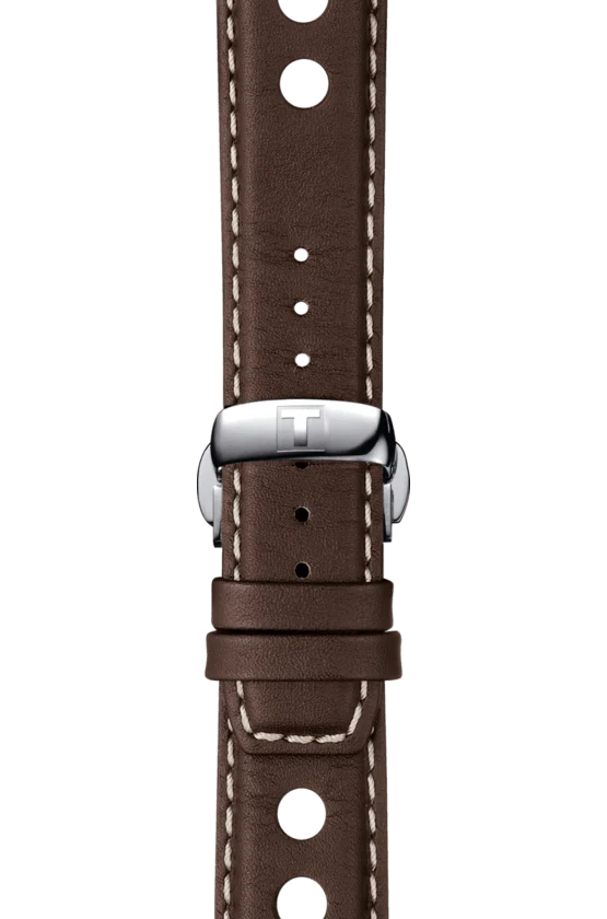T1004171604100_zoombracelet Tissot PRS 516 Chronograph Blue Dial Brown Leather Strap Watch For Men - T100.417.16.041.00