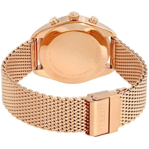 T101.417.33.031-2 Tissot T Classic PR 100 Chronograph Silver Dial Rose Gold Mesh Bracelet Watch For Men - T101.417.33.031.01