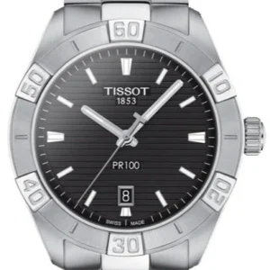 T101.610.11.051.00 Tissot PR 100 Sport Quartz Black Dial Silver Steel Strap Watch For Men - T101.610.11.051.00