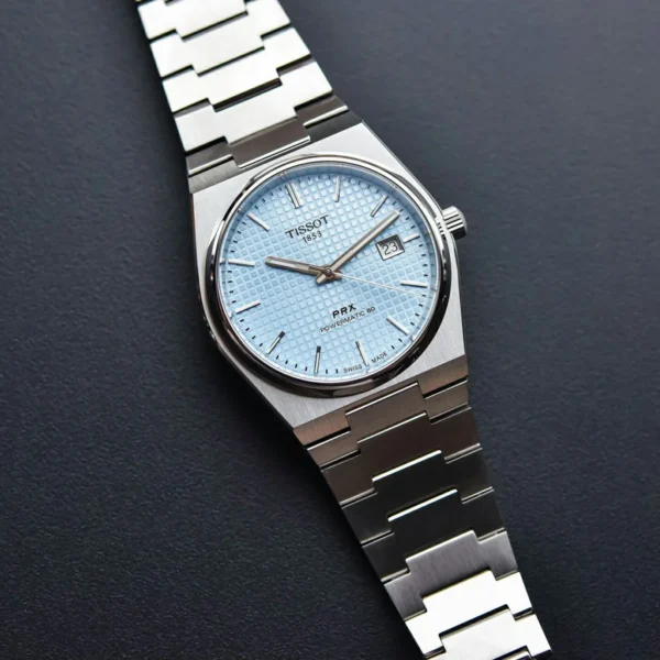 T137.407.11.351.00 Tissot PRX Powermatic 80 Ice Blue Tiffany Dial Silver Steel Strap Watch for Men - T137.407.11.351.00