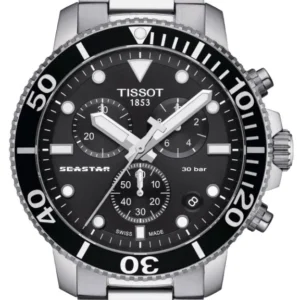 Tissot Seastar 1000 Chronograph Black Dial Silver Steel Strap Watch For Men - T120.417.11.051.00