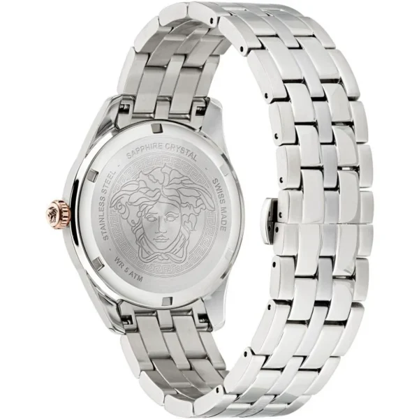 Versace Greca Time Quartz Black Dial Silver Steel Strap Watch For Men - VE3K00322