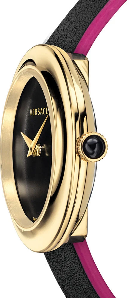 VEBN00218__1 Versace V-Flare Quartz Black Dial Black Leather Strap Watch for Women - VEBN00218