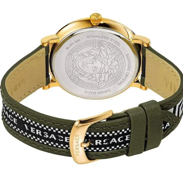 VEBQ01519_2 Versace V-Circle Quartz Green Dial Green Leather Strap Watch for Men - VEBQ01519