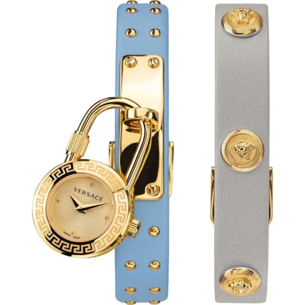 VEDW00419_5 Versace Medusa Lock Icon Quartz White Dial Blue Leather Strap Watch for Women - VEDW00419