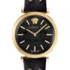 Versace V-Twist Black Dial Black Leather Strap Watch for Women - VELS00619
