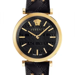 Versace V-Twist Black Dial Black Leather Strap Watch for Women - VELS00619