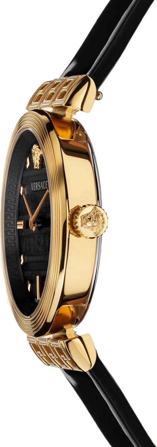 VELW00420__2 Versace Greca Meander Black Dial Black Leather Strap Watch for Women - VELW00420
