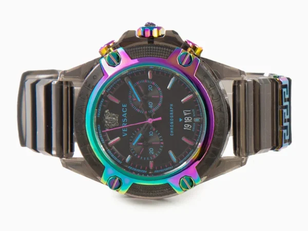 VER-VEZ701022-06 Versace Icon Active Chronograph Quartz Black Dial Black Steel Strap Watch For Men - VEZ701022