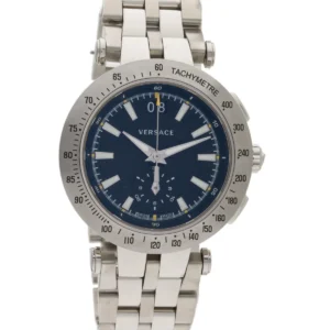 Versace V-Race Sport Black Dial Silver Steel Strap Watch for Men - VAH010016