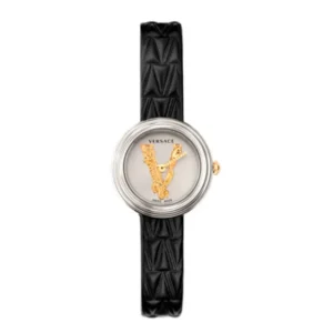 VET300421 Versace Virtus Quartz White Dial Black Leather Strap Watch For Women - VET300421